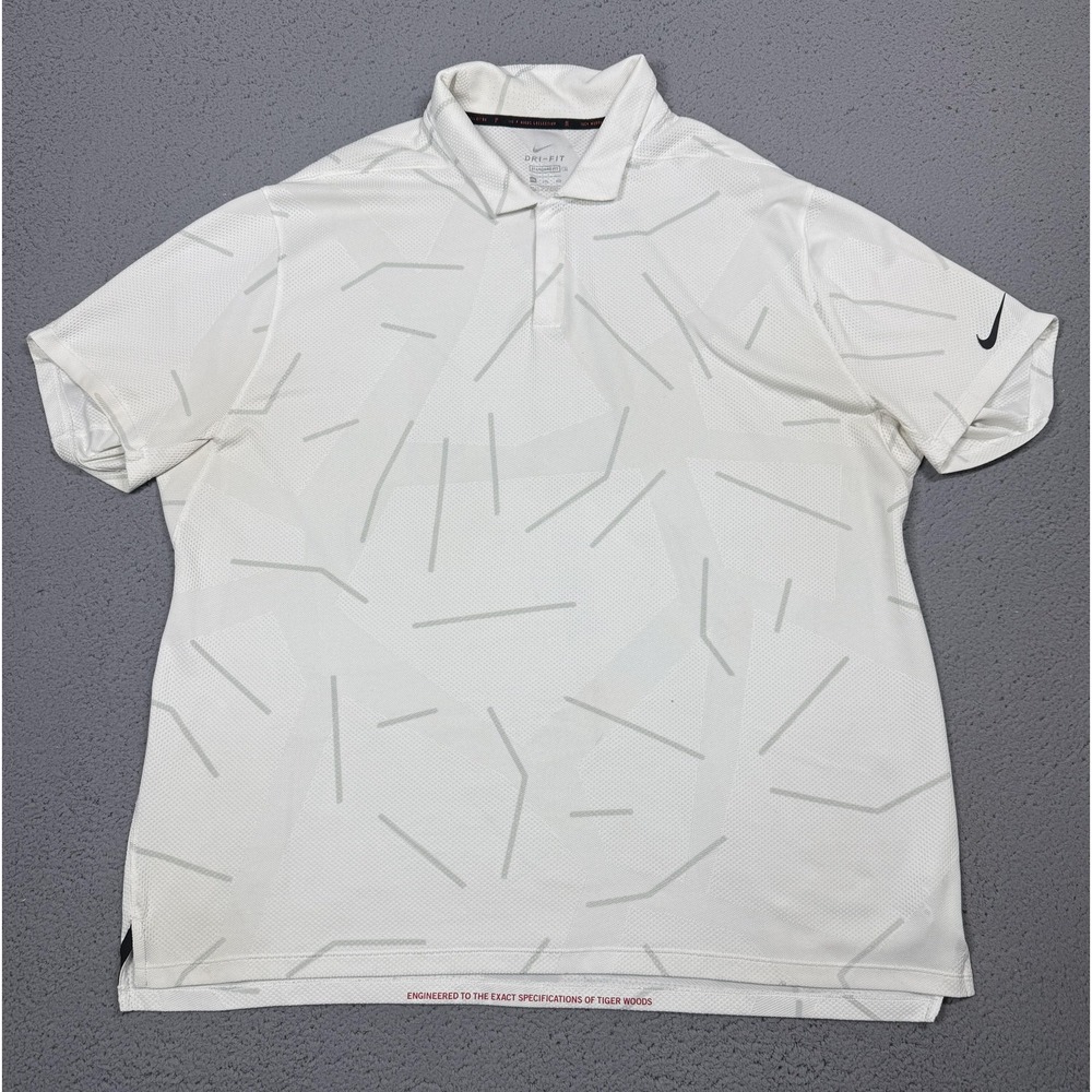 Nike Tiger Woods Polo Shirt Mens 2XL White Dri-FIT Golf Performance Geometric